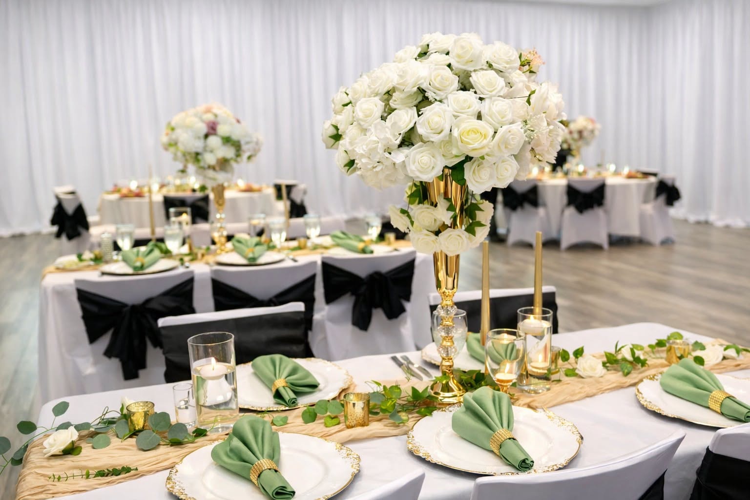 Team House Tampa wedding reception ballroom with purple lighting and floral arch